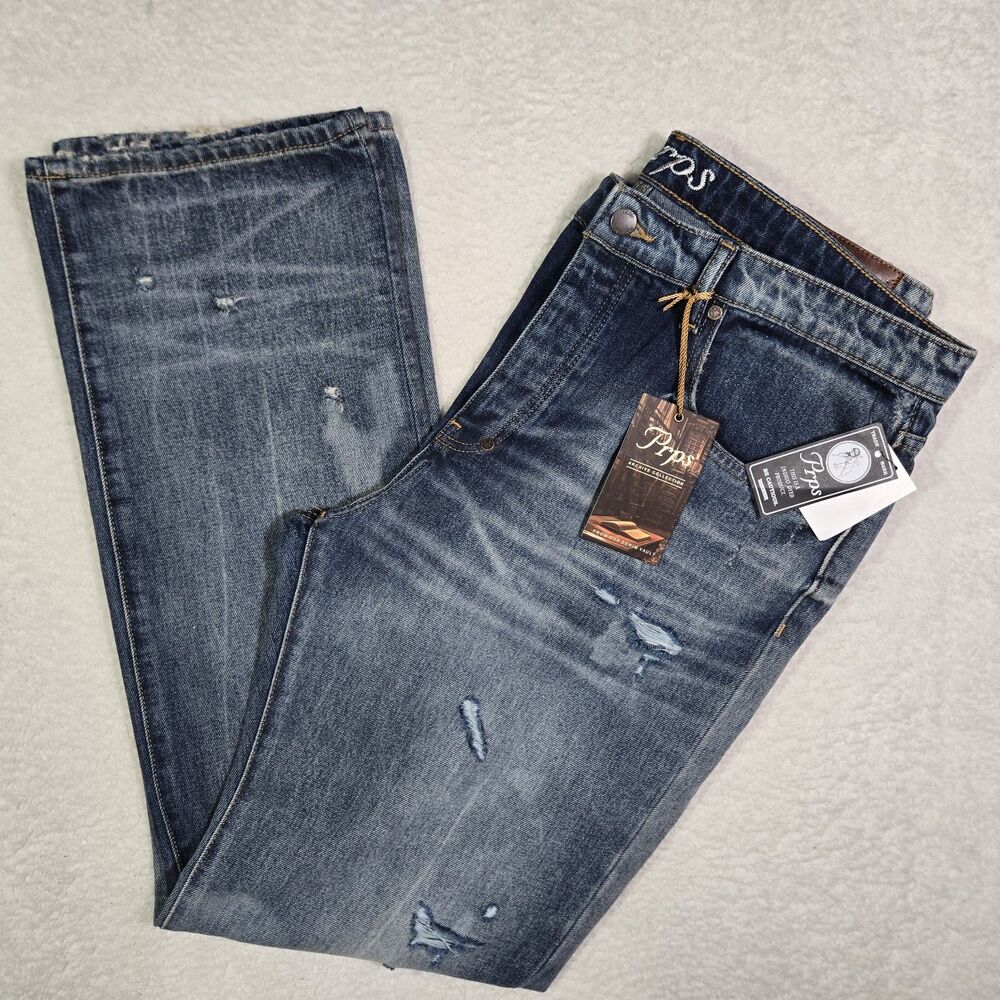 NEW Prps Barracuda‎ Relaxed Fit Distressed Indigo Blue Jeans Mens 38x34 $248